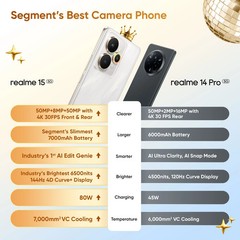 realme 15(Silver, 256GB) (12 GB RAM) Mediatek Dimensity 7300+ 5G Global version