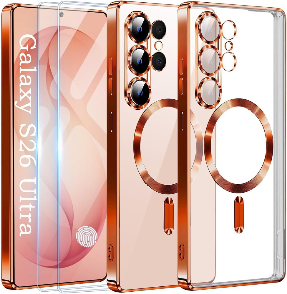 Luxury Metallic Orange Titanium Case for Samsung Galaxy S26 Ultra + 2 Screen Pro