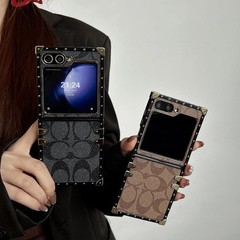 Phone Case for Samsung Galaxy Z Flip 7, Luxury Golden Decoration PU Leather Case