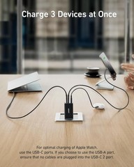 65W 3-Port Fast Compact Foldable USB C Charger Block for MacBook Pro/Air, iPad P