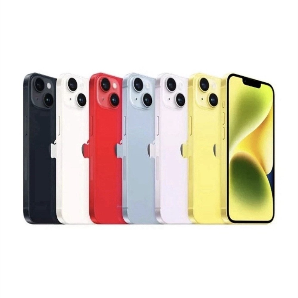 Apple iPhone 14 Smartphone Dual Rear Cameras Black White Red Blue Yellow Purple