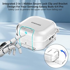 Secure Lock for Samsung Galaxy Buds 4 Pro Case, Clear Shockproof Cover with Stan