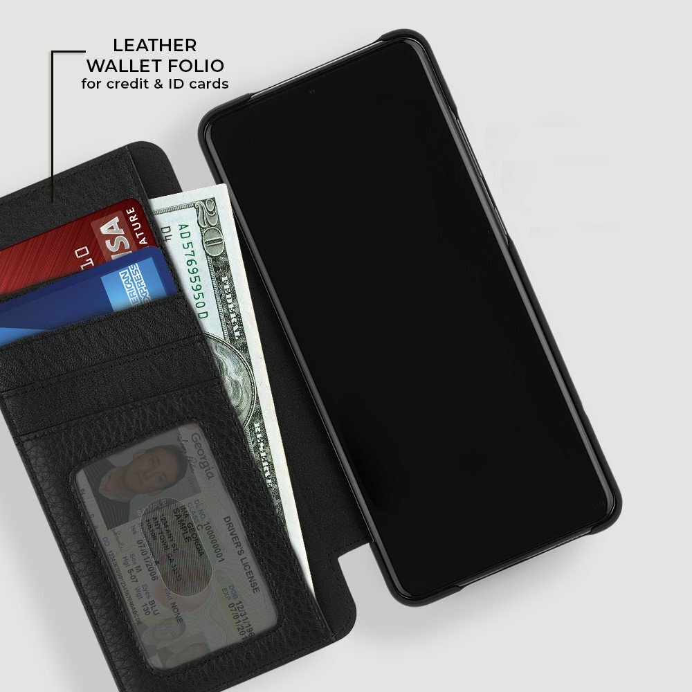 For Apple iPhone 11 Pro Max Wallet Case, Card Slots Full Leather Cover Black