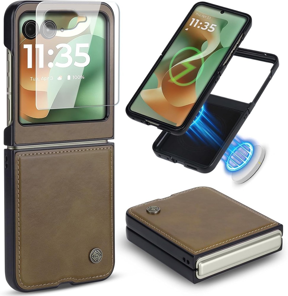 Magnetic Leather Folio Case for Motorola Razr 2026/2025/2024, Built-in Screen Pr