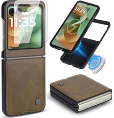 Magnetic Leather Folio Case for Motorola Razr 2026/2025/2024, Built-in Screen Pr