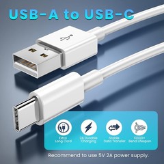 10FT White USB-C Charging Cable for Smartphones, Tablets, Cameras and More