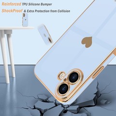2PCS Case & Screen Protector for iPhone 17 Light Blue Cute Girly Love-Heart