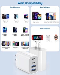40W iPhone 17 16 Charger Block, 2Pack 4-Port Fast USB C Power Adapter for iPad