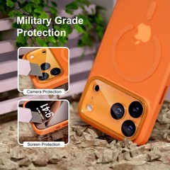 Translucent Matte Orange iPhone 17 Pro Max Case, Military Grade Shockproof Cover