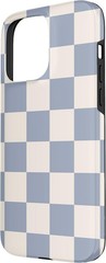 Checkered Checkerboard Pattern Case in Light Blue-Gray and Cream for iPhone 15 P