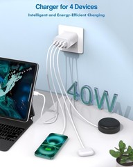 40W iPhone 17 16 Charger Block, 2Pack 4-Port Fast USB C Power Adapter for iPad