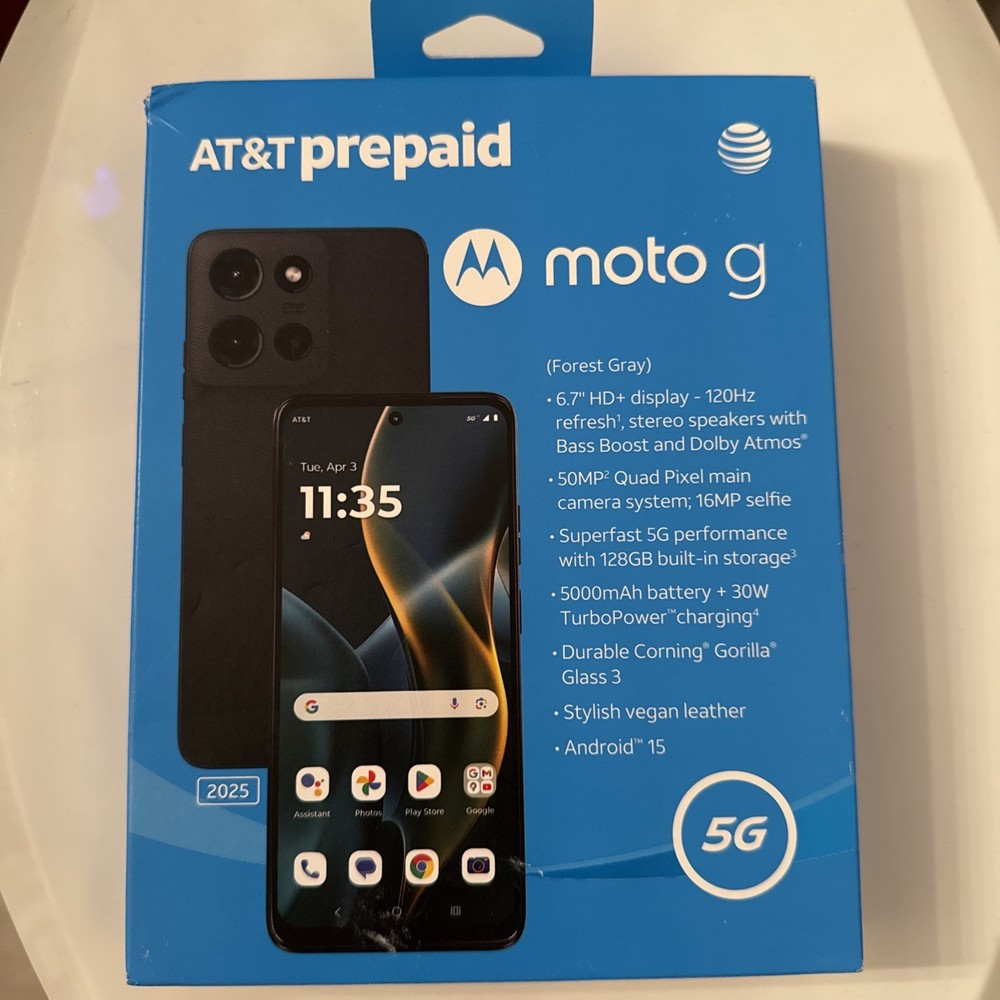 Motorola Moto G 2025, 128GB, Forest Gray – At&t Prepaid Smartphone – Brand New