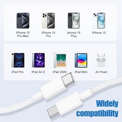 10ft USB C to C Fast Charger 60W for iPhone 17 Pro Max/MacBook Pro