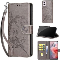 Wallet Case for Motorola Moto G Power 5G 2024, Gray Flower | Women Flip Folio