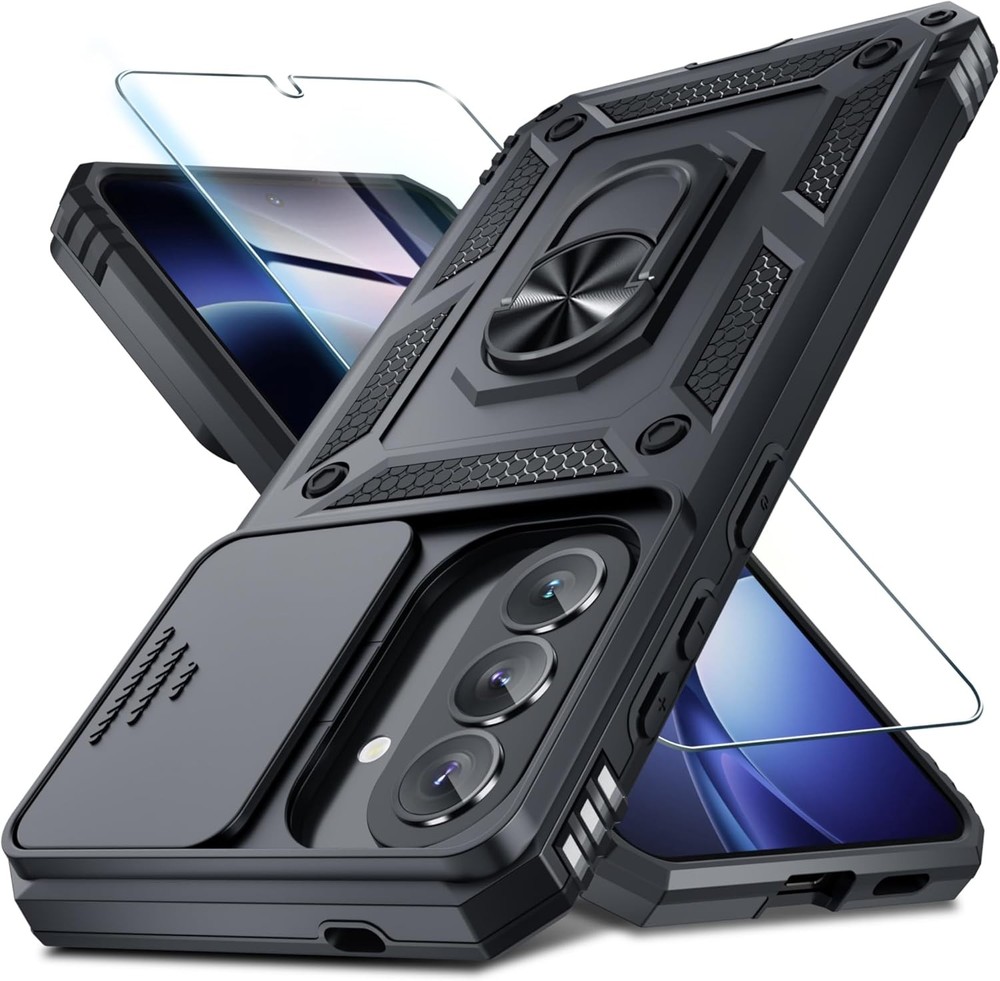 Heavy Duty Black Case for Samsung Galaxy A57 5G with Slide Camera Cover & Protec