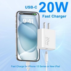 20W Type-C Fast Charging Adapter for iPhone 17/16 – 2 Pack with 6FT Cable