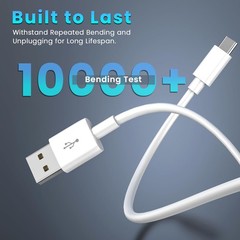 10FT White USB-C Charging Cable for Smartphones, Tablets, Cameras and More