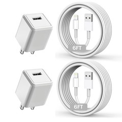 2 Pack 6FT USB Wall Charger Fast Adapter for iPhone 14/13/12/11/XS/XR