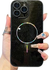 Slim Thin Glitter Black Magnetic Case for iPhone 13 Pro Max, Full Camera Protect