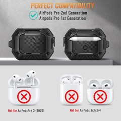 Shockproof Hard Shell Case for AirPods Pro 2, Compatible with 2nd Gen, Black