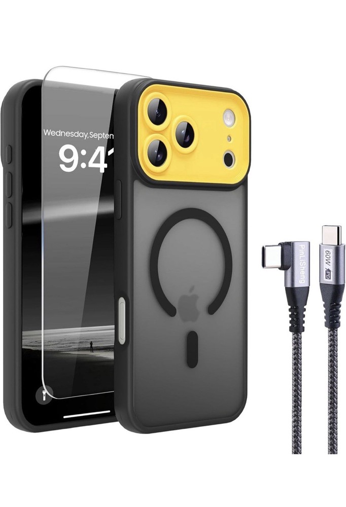 4 in 1 Magnetic for iPhone 17 Pro Max Case 1X Screen Protector, Braided Cable