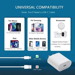 20W Fast Charger PD Adapter & USB-C Cable For iPhone 8/11/12/13/14 XR X Pro iPad