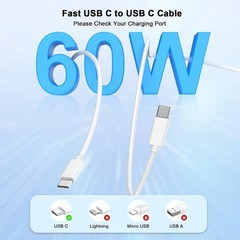 20W Type-C Fast Charging Adapter for iPhone 17/16 – 2 Pack with 6FT Cable