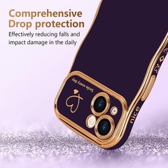 Cute Dark Purple iPhone 15 Plus Case for Girls, Curly Wave Frame with Heart Desi