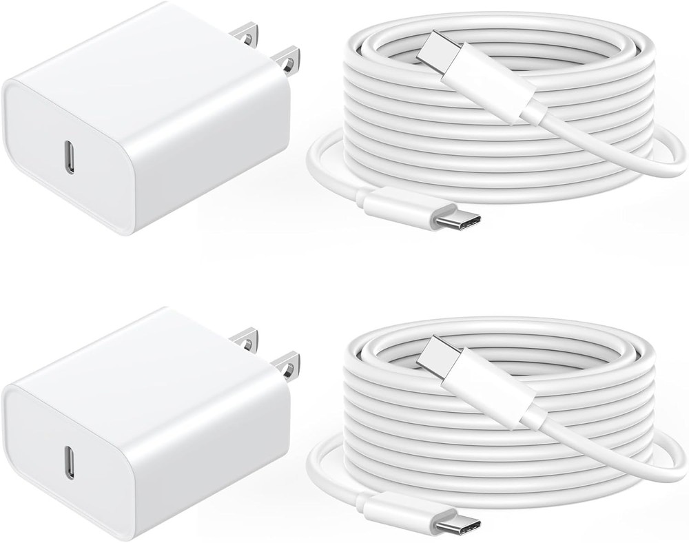 20W Type-C Fast Charging Adapter for iPhone 17/16 – 2 Pack with 6FT Cable