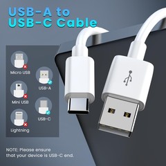 10FT White USB-C Charging Cable for Smartphones, Tablets, Cameras and More