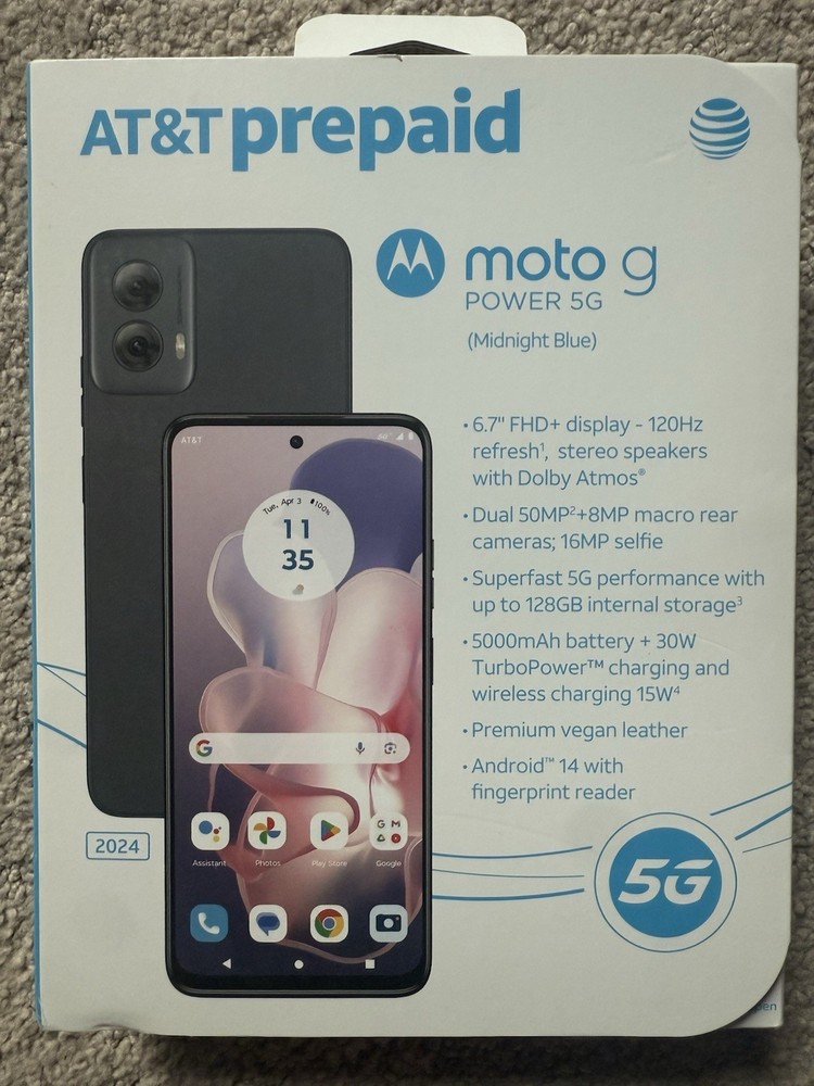 AT&T PREPAID MOTO G POWER 5G Motorola 2024 6.7 128GB 8GB RAM Smartphone 50MP GSM