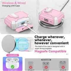 Shock Protective Pink Cover for AirPods Pro 2 with Phone Stand & Secure Lock
