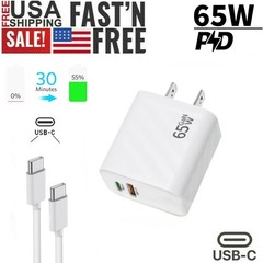 3FT USB-C Cable 65W PD Fast Adapter Duo Wall Charger For Samsung Galaxy S23ULTR