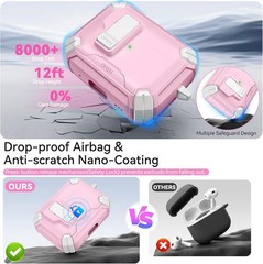 Shock Protective Pink Cover for AirPods Pro 2 with Phone Stand & Secure Lock