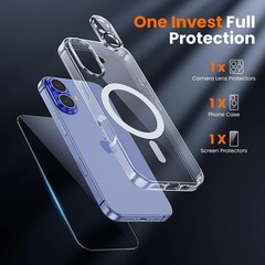 3 in 1 for iPhone 16 Plus Case Clear with Screen Protector & Camera Lens Protect