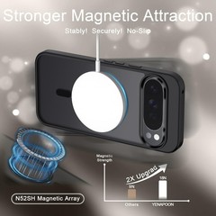 YENAPOON Black Matte Magnetic Case for Google Pixel 10 Pro XL + Screen Protector