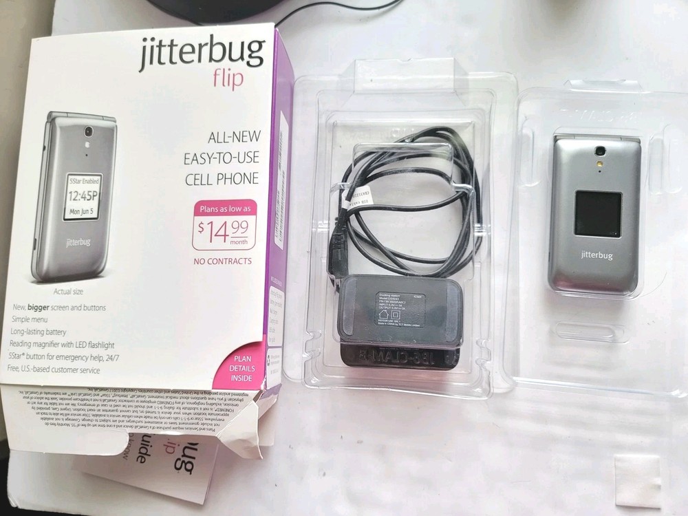 Jitterbug Flip Easy-to-Use Cell for Seniors Gray By GreatCall Sliver With Box