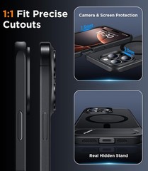 Magnetic iPhone 16 Pro Max Case, Built-in Invisible Kickstand, Slim Translucent