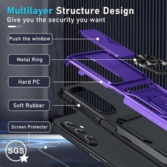 Heavy Duty Purple Case for Samsung Galaxy A17 5G with Kickstand & Lens Cover