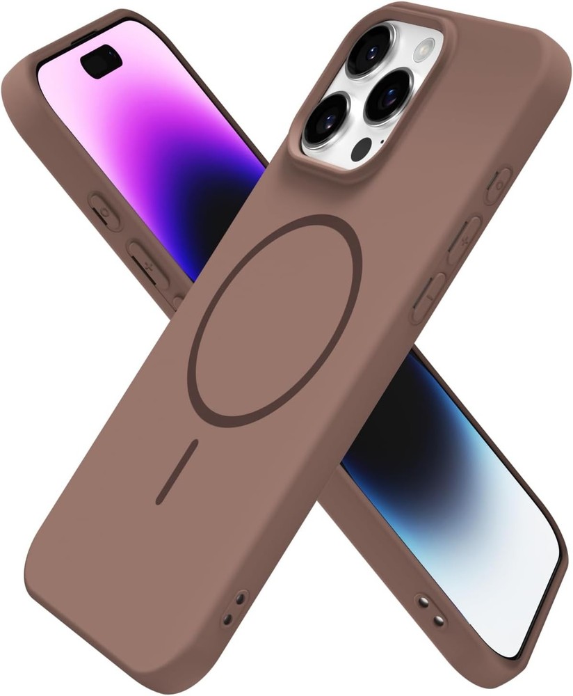 iPhone 14 Pro Max Case Silicone Mag Safe, Magnetic Slim Thin Phone Case Brown