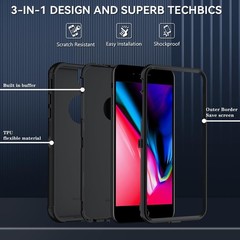 iPhone 6/7/8 Plus Case with HD Screen Protector, 3-Layer Heavy Duty Cover, Black