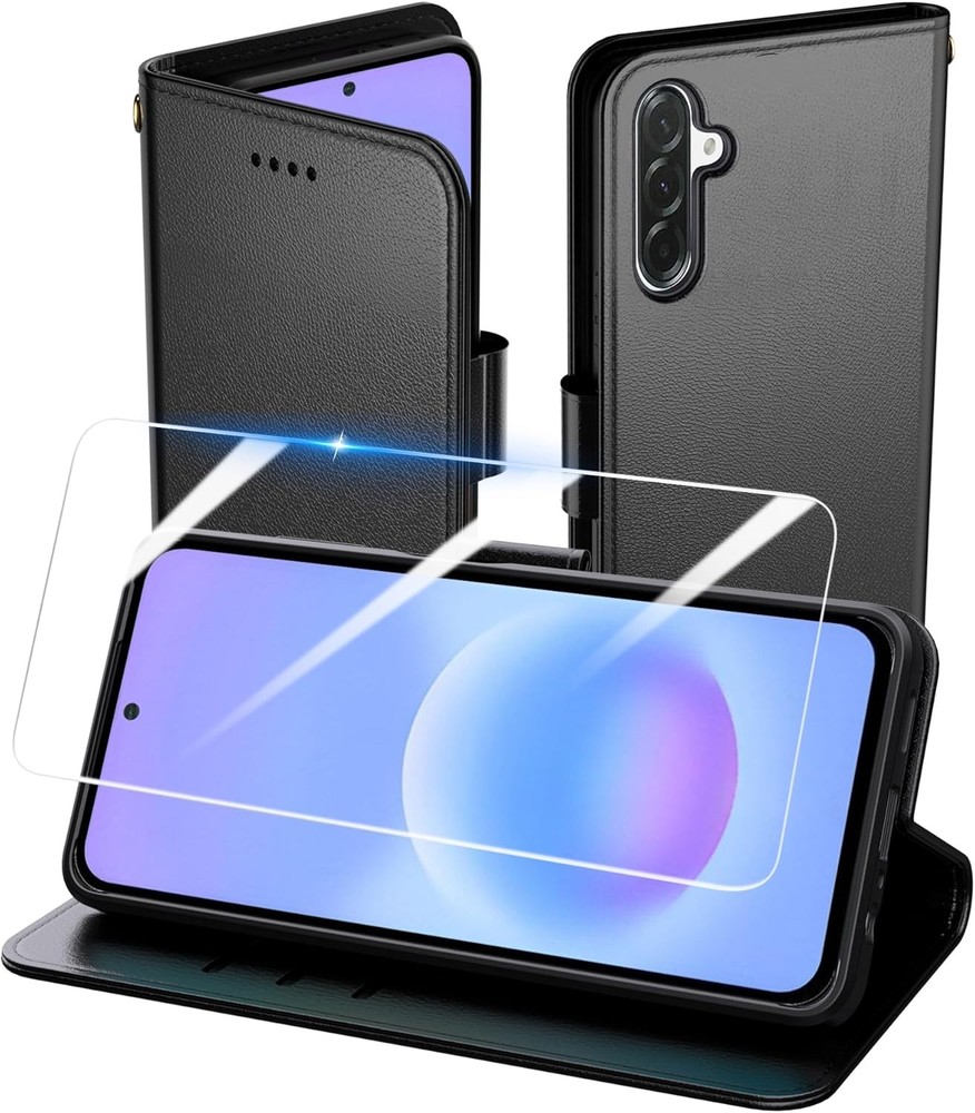 Samsung Galaxy A57 5G Wallet Case with Screen Protector Tempered Glass – Black
