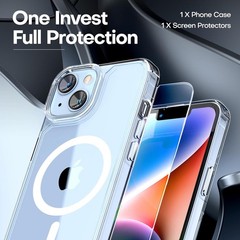 2 in 1 Magnetic Clear Case for iPhone 14 with Screen Protectors, Slim 6.1 Inch