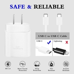 2-Pack 25W Type-C Fast Charger Block for Galaxy S23 Ultra/S22 6ft Cable