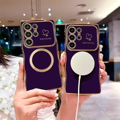 Magnetic Case for Samsung Galaxy S23 Ultra – Dark Purple Soft Cute Wave Heart De