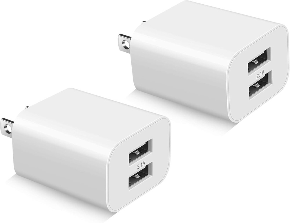 Dual Port USB Wall Charger Block 2-Pack Power Adapter Cube Plug Charging Brick