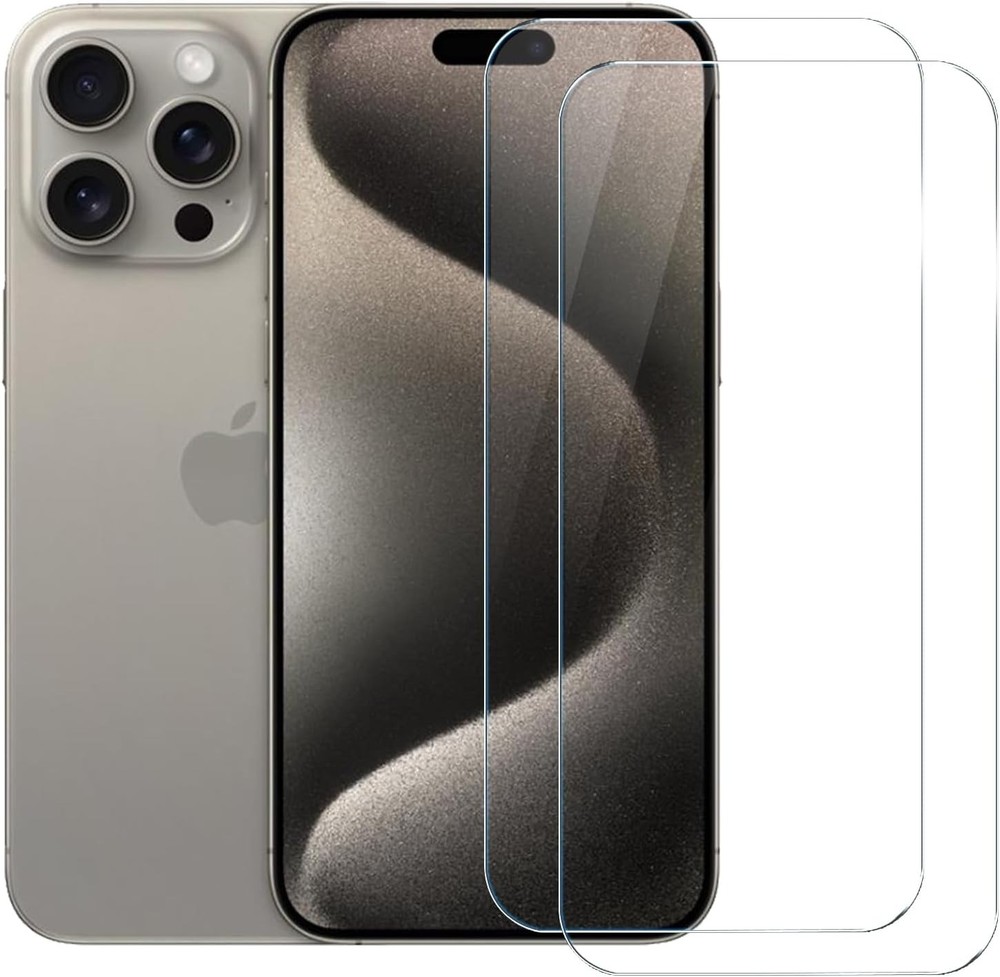 Clear 9H Tempered Glass Screen Protector 2-Pack for iPhone 15 Pro Max, Case Frie