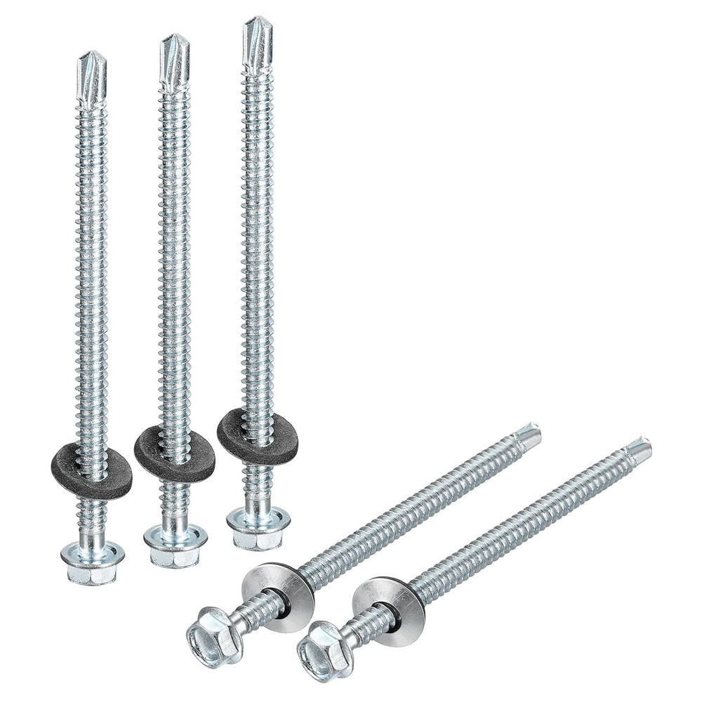 #14 X 4 Self Drilling Screws with Rubber Washer, 25Pcs Zinc Plated Steel Roofing