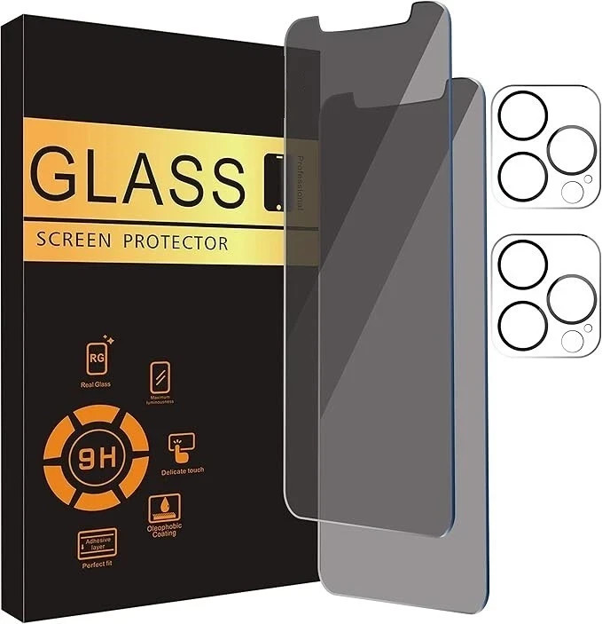 for iPhone 12 Pro Privacy Screen Protector 9H Hardness Tempered Glass 2+2 Pack