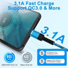 3 Pack 3.1A USB-C Fast Charger Adapter for Samsung Galaxy S23 S22 3ft